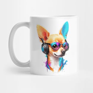 Colorful dog with headphones and glasses - Chihuahua dog Mug